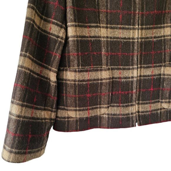 Petite Sophisticate Plaid Lined Wool Zip Jacket | Like New | 2P | Brown Tan Red - Picture 16 of 16